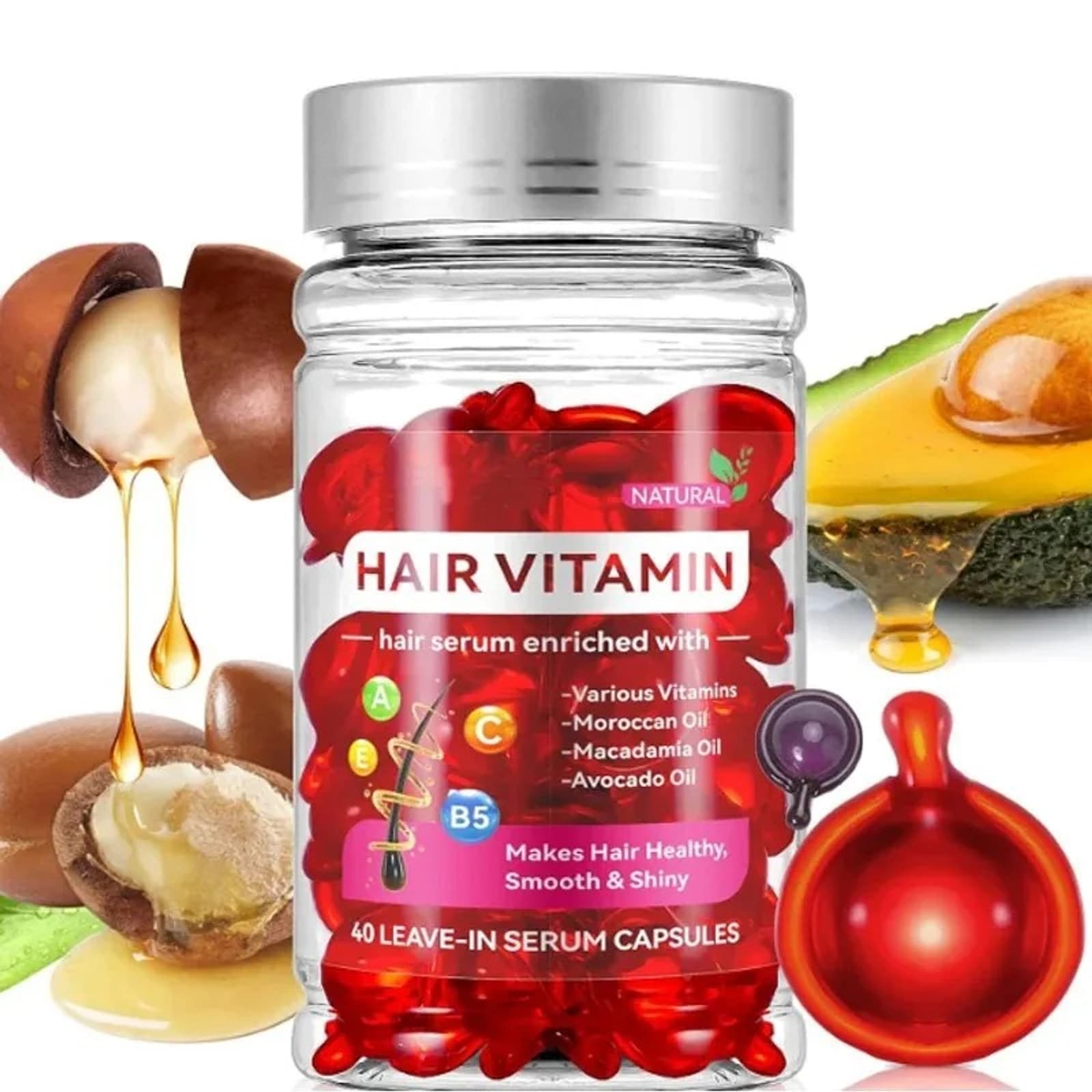Argan, macadamia and avocado oils with vitamins A, C, E and B5